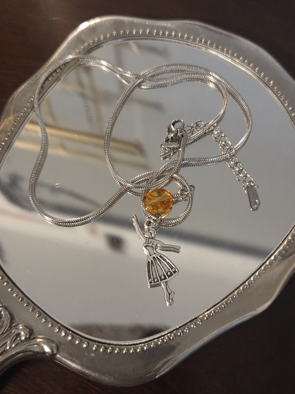 Silver Ballet Dancer Pendant Necklace with Amber Accent - Picture 3 of 7